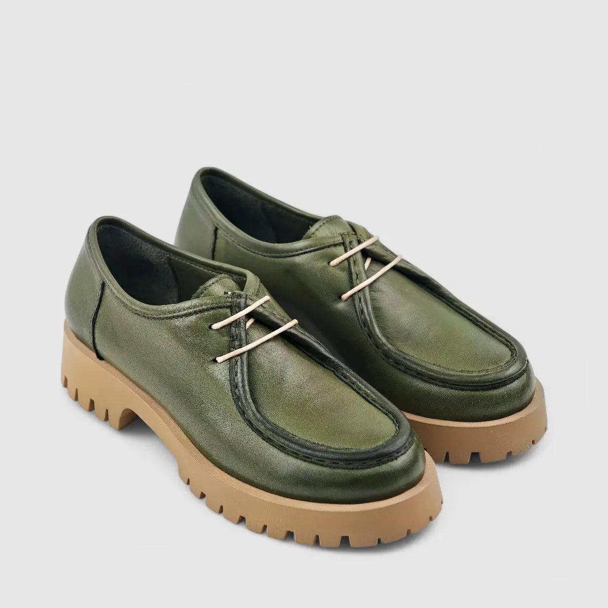 Sofia Mare Leather Lace Up Shoe Olive 10599 Oxfords | familyshoecentre