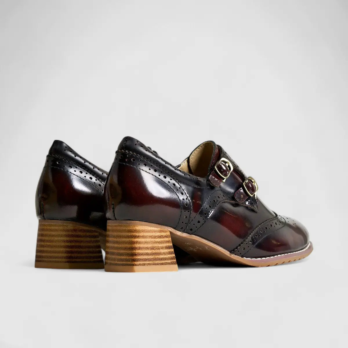 Bulbul Leather Block Heel Shoe Burgandy HA2509 Loafers | familyshoecentre