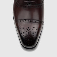 Close-up of a men's Fabino M3220206 Coffee brown leather lace-up dress shoe with brogue detailing and cap toe.