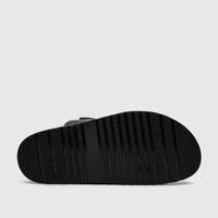 Fabino Men's Leather Comfort Sandal in black, viewed from the bottom to show the textured sole.