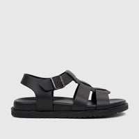 Black Fabino Men's Leather Comfort Sandal, M3220235, with thick straps, silver buckle, and robust sole, side profile.