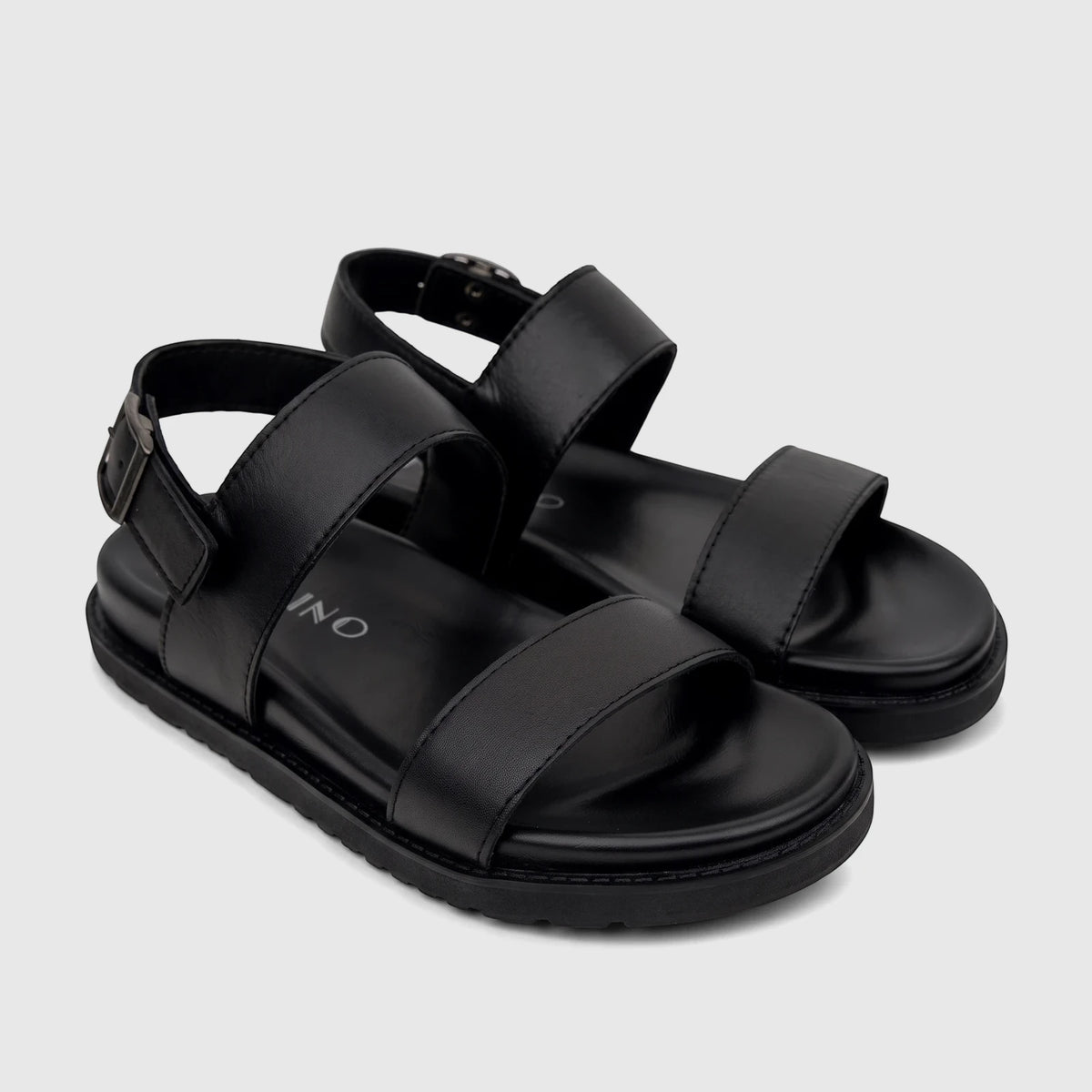 A pair of black Fabino men's leather comfort sandals, model M3220236, shown from a slightly elevated view.
