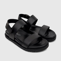 A pair of black Fabino men's leather comfort sandals, model M3220236, shown from a slightly elevated view.
