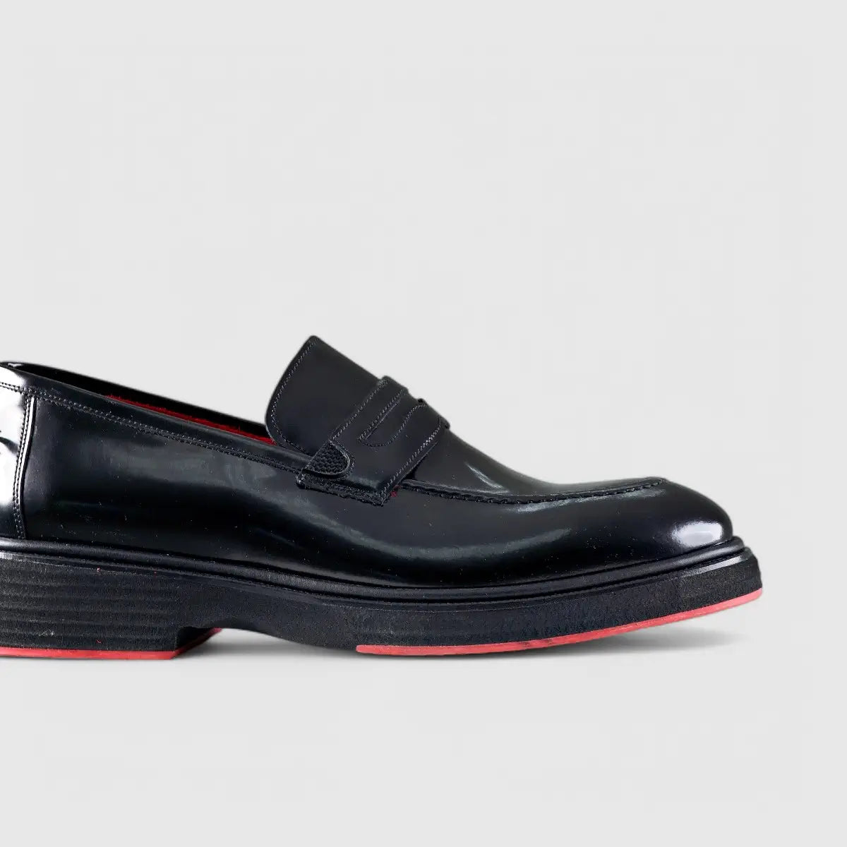 Chunky Sole Dress Loafers Black Hi Shine 0236 FC40