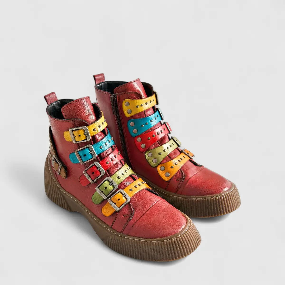 Karyoka Comfort Leather Boots 3105 Red Multi Boots | familyshoecentre