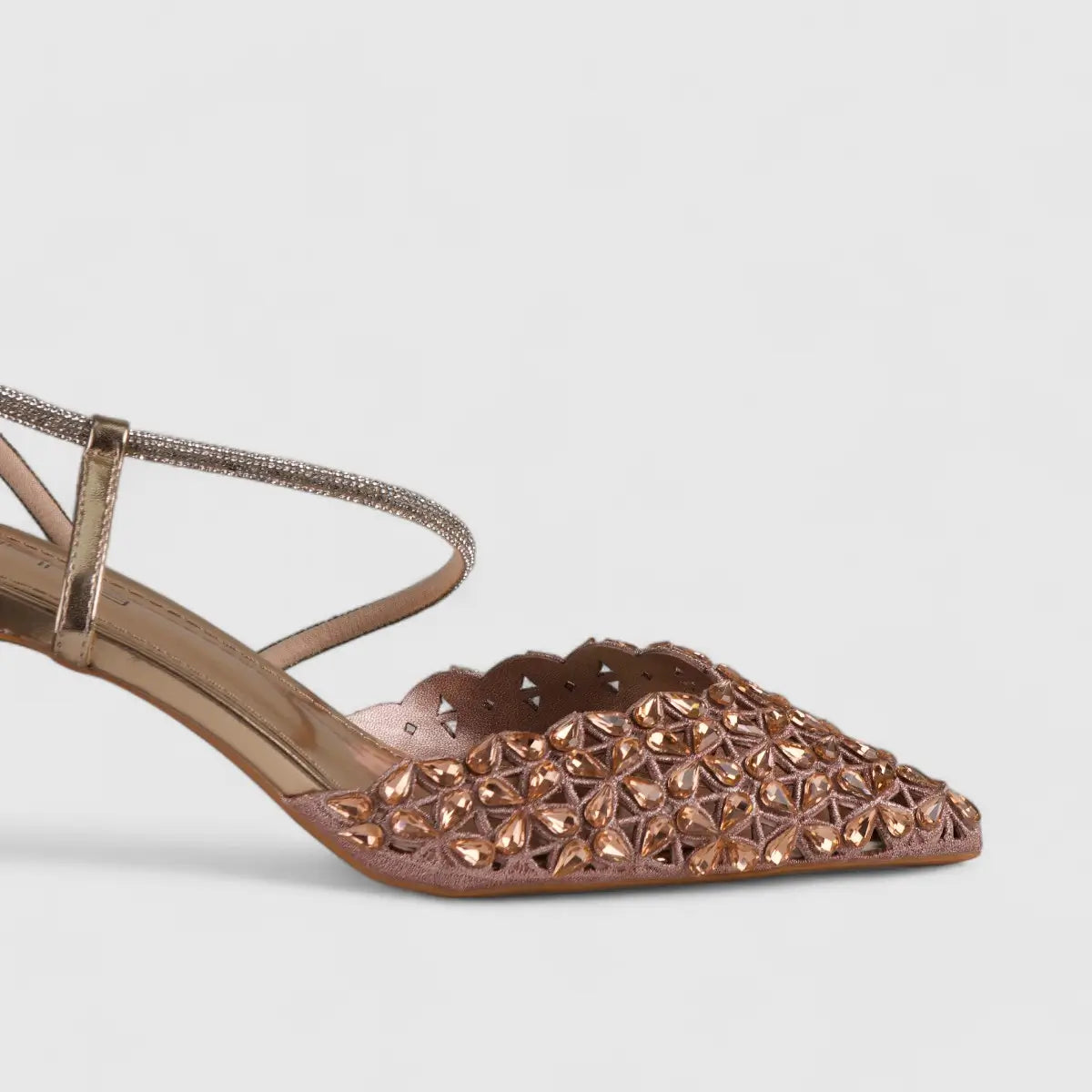 Bulbul Evening Slingback Short Heel Rose Gold LI003 Heels | familyshoecentre