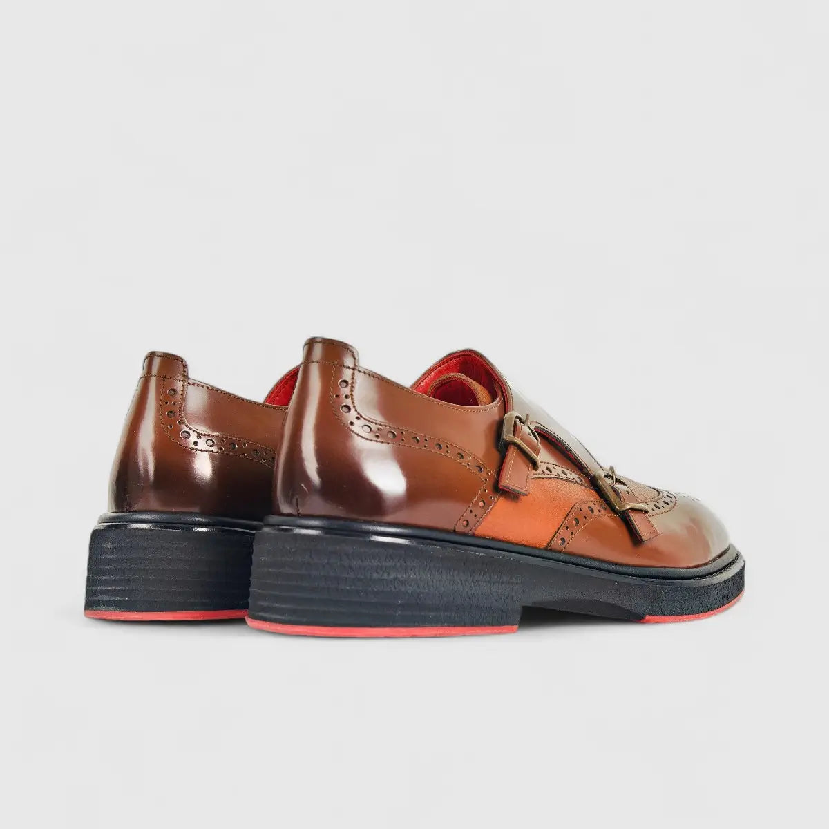 Formales Men's Leather Chunky Sole Double Monk 2477 Tan FC111