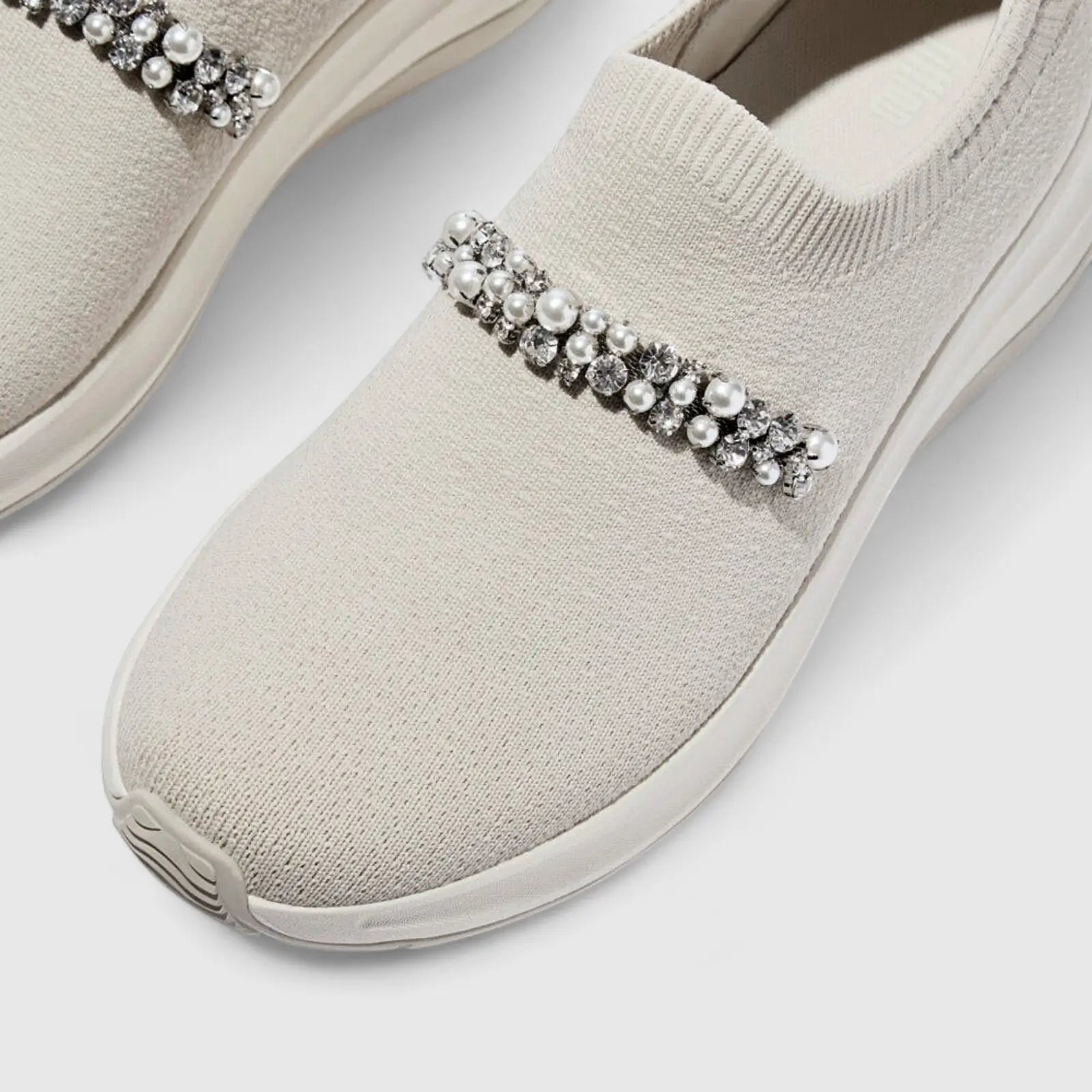 Fit Flop Ladies Comfort Sneaker With Pearl And Crystal F-Mode A1C-A99 Beige FP111