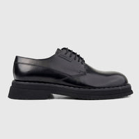 Black Formale men's leather chunky sole lace-up shoe with a hi-shine finish, shown in a side profile.