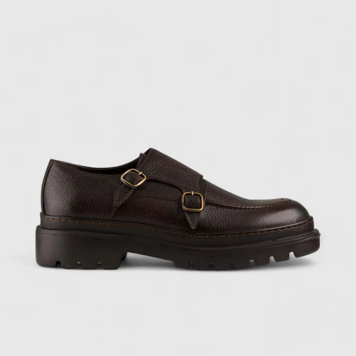 Formales Chunky Sole Dress Double Monk Loafers Brown 2303 Oxfords | familyshoecentre