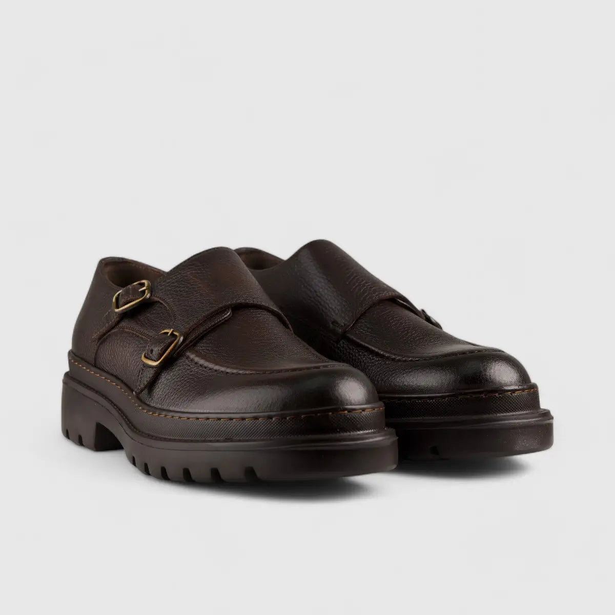 Formales Chunky Sole Dress Double Monk Loafers Brown 2303 Oxfords | familyshoecentre