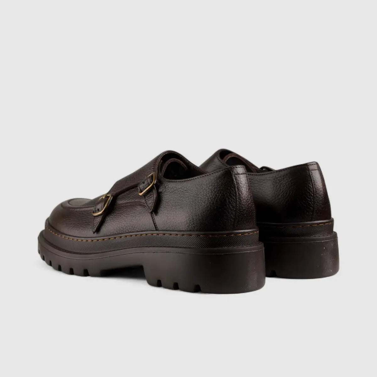 Formales Chunky Sole Dress Double Monk Loafers Brown 2303 Oxfords | familyshoecentre