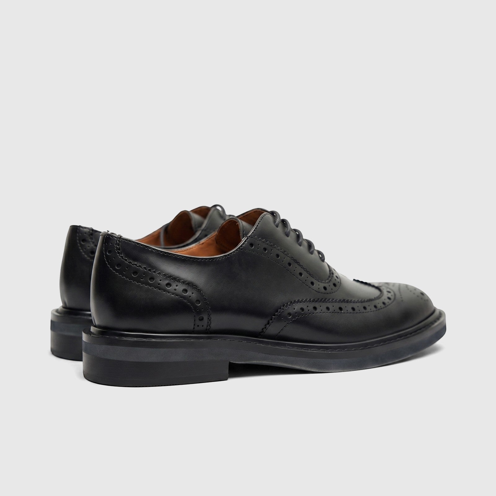 Formales Ladies Leather Full Brogue Wingtip Lace Up FD265017 Black LF2 shoes, shown from a side-rear view.