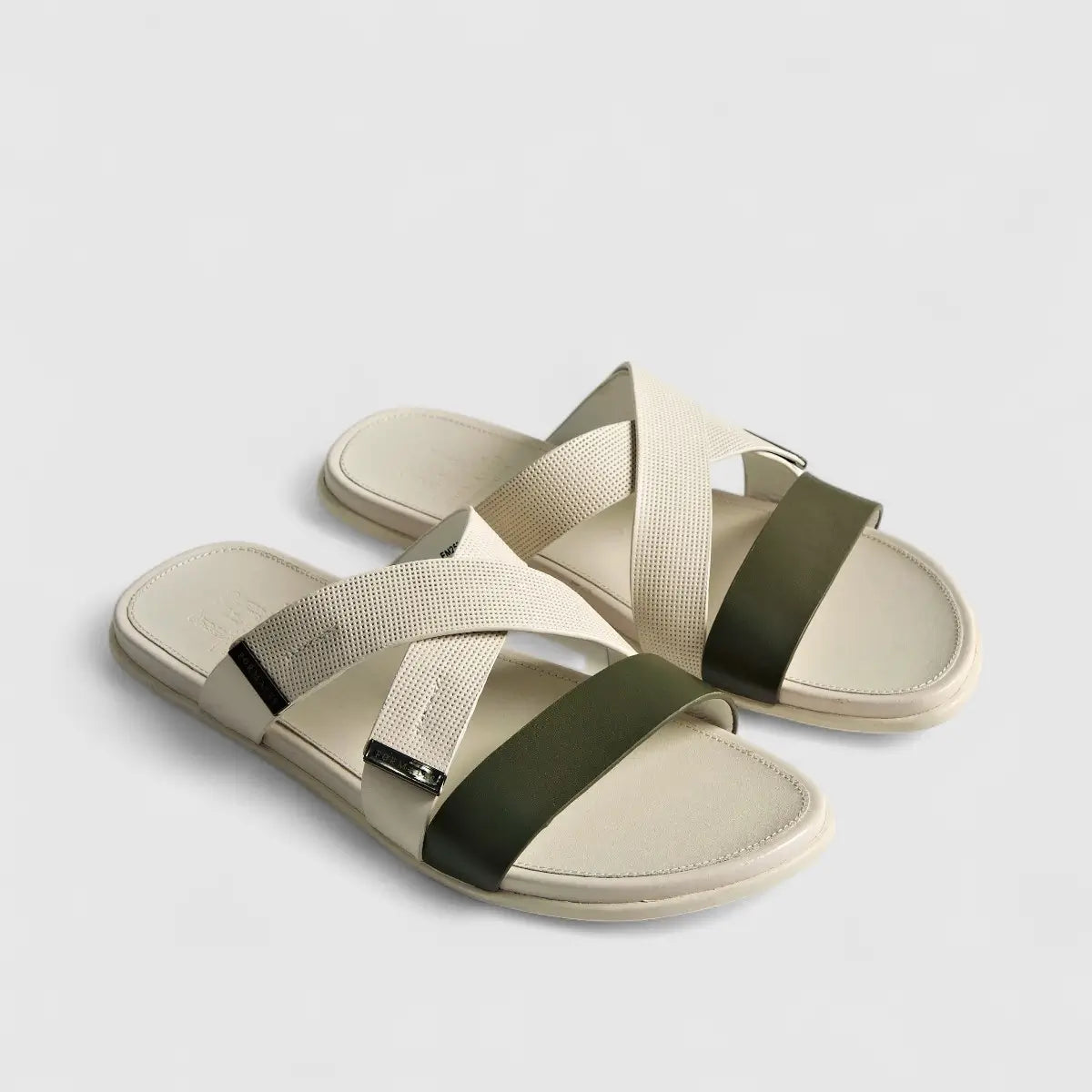 Formales Leather Sandal FM2526-8 White/Olive FS8B Sandals | familyshoecentre