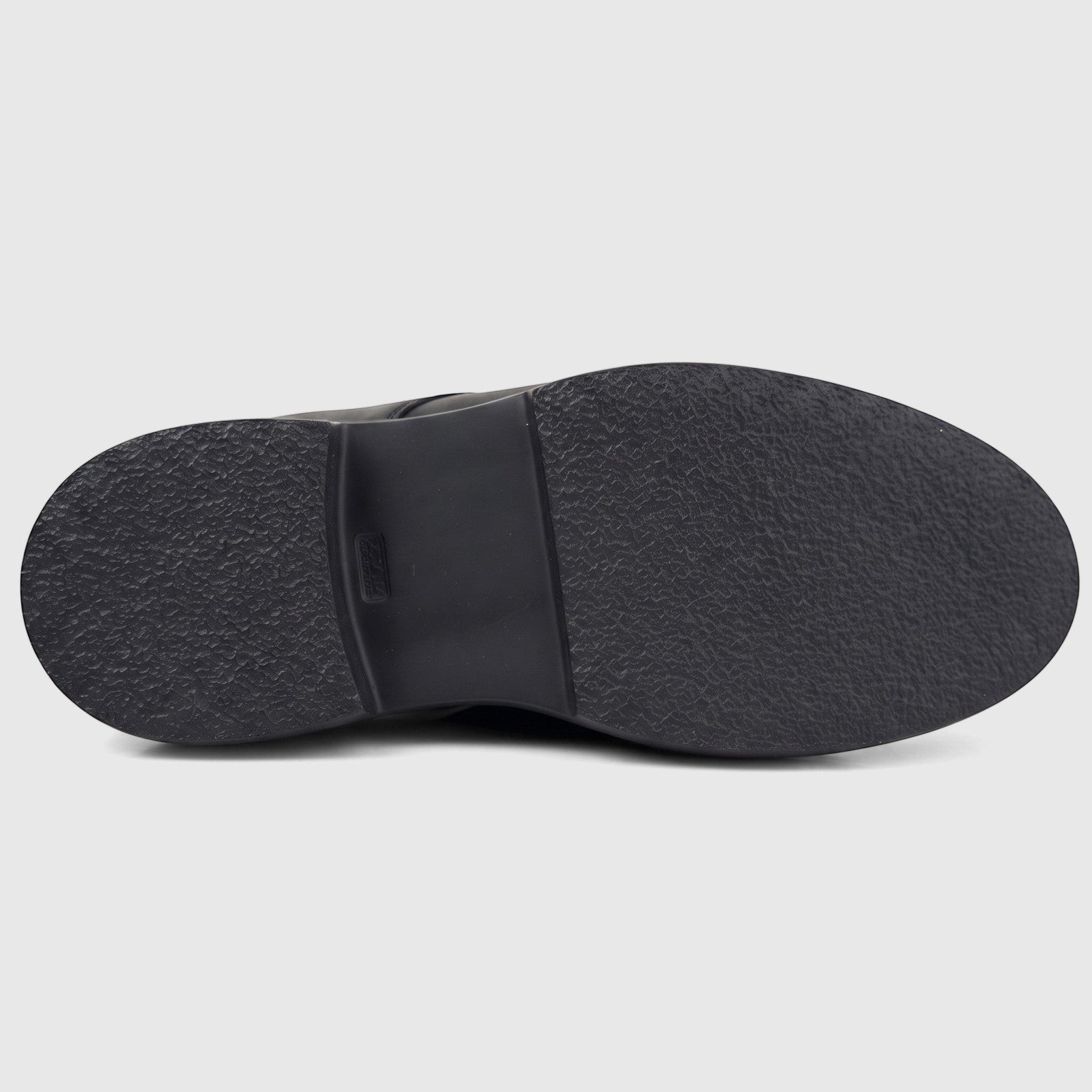 Bottom view of a Formales men's black leather chunky sole lace-up shoe, showcasing the textured rubber sole.