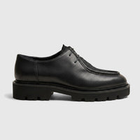 Formales men's black leather chunky sole lace-up shoe, side view, featuring a lug sole and detailed stitching.