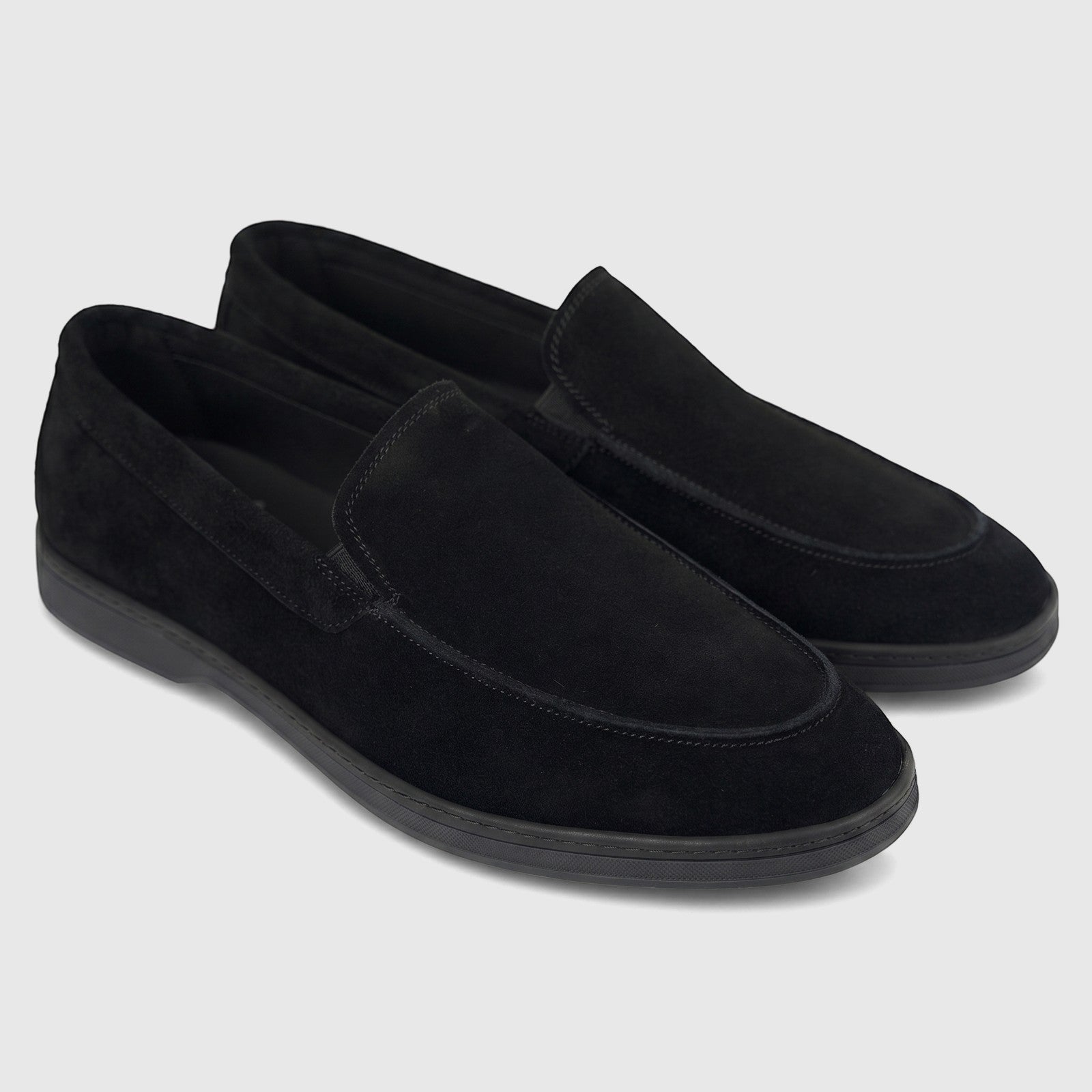 Formales Men's Leather Loafer FT268014 in black suede, a slip-on style, shot from an elevated angle.