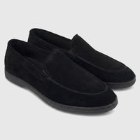 Formales Men's Leather Loafer FT268014 in black suede, a slip-on style, shot from an elevated angle.