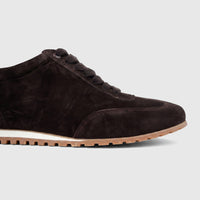 Formales Men's Coffee Leather Sneaker FW267030, dark brown suede with white midsole and tan ridged outsole.