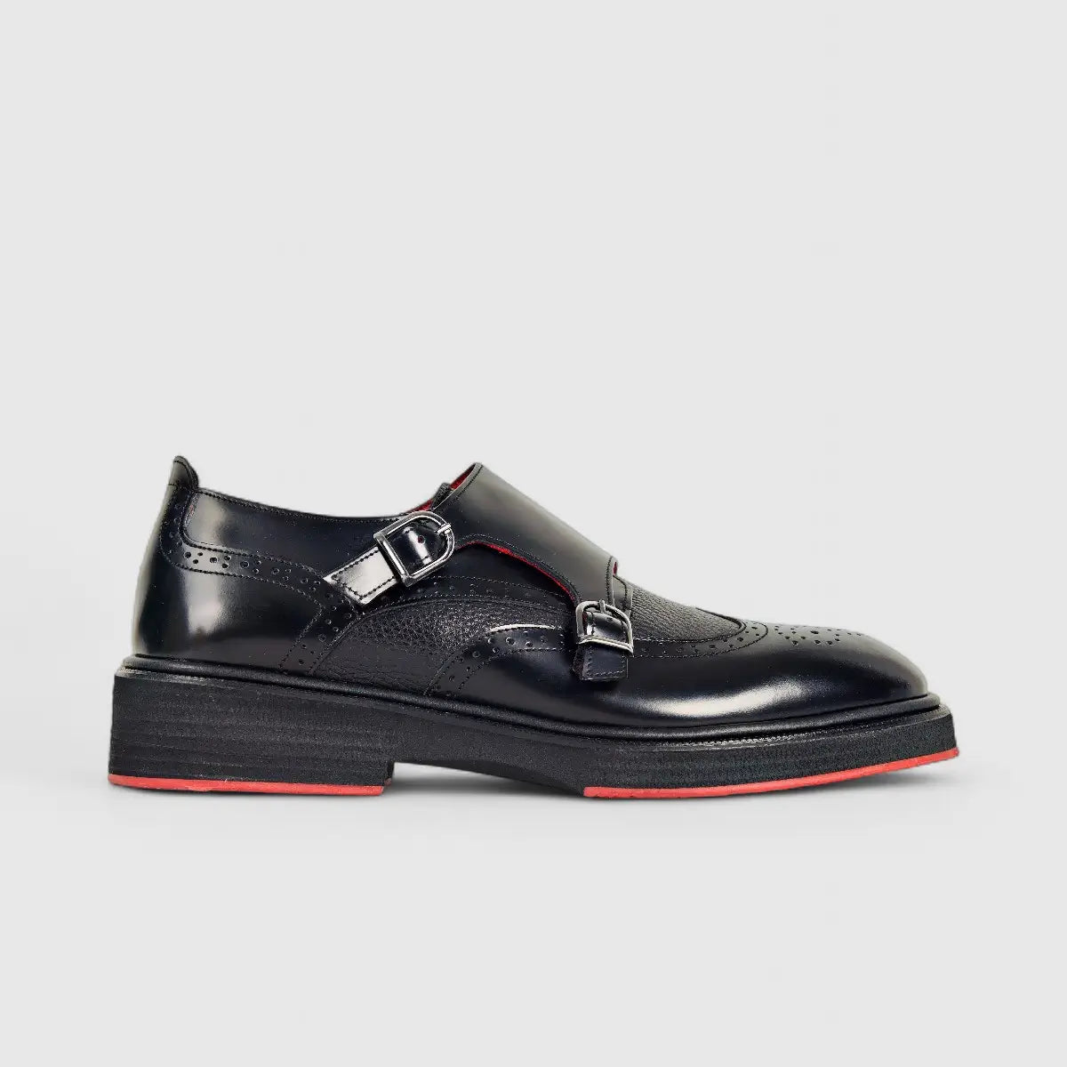 Formales Men's Leather Chunky Sole Double Monk 2477 Black  FC110