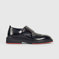 Formales Men's Leather Chunky Sole Double Monk 2477 Black  FC110