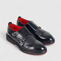 Formales Men's Leather Chunky Sole Double Monk 2477 Black  FC110