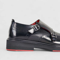 Formales Men's Leather Chunky Sole Double Monk 2477 Black  FC110
