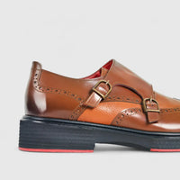Formales Men's Leather Chunky Sole Double Monk 2477 Tan FC111