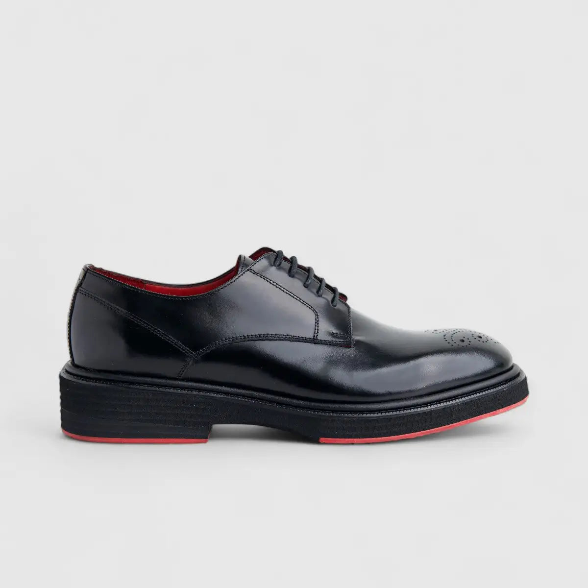 Formales Men's (UK4 TO UK12) Leather Chunky Sole Lace Up With Punched Toe 0234 Black Hi Shine FC140