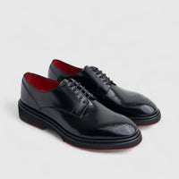 Formales Men's (UK4 TO UK12) Leather Chunky Sole Lace Up With Punched Toe 0234 Black Hi Shine FC140
