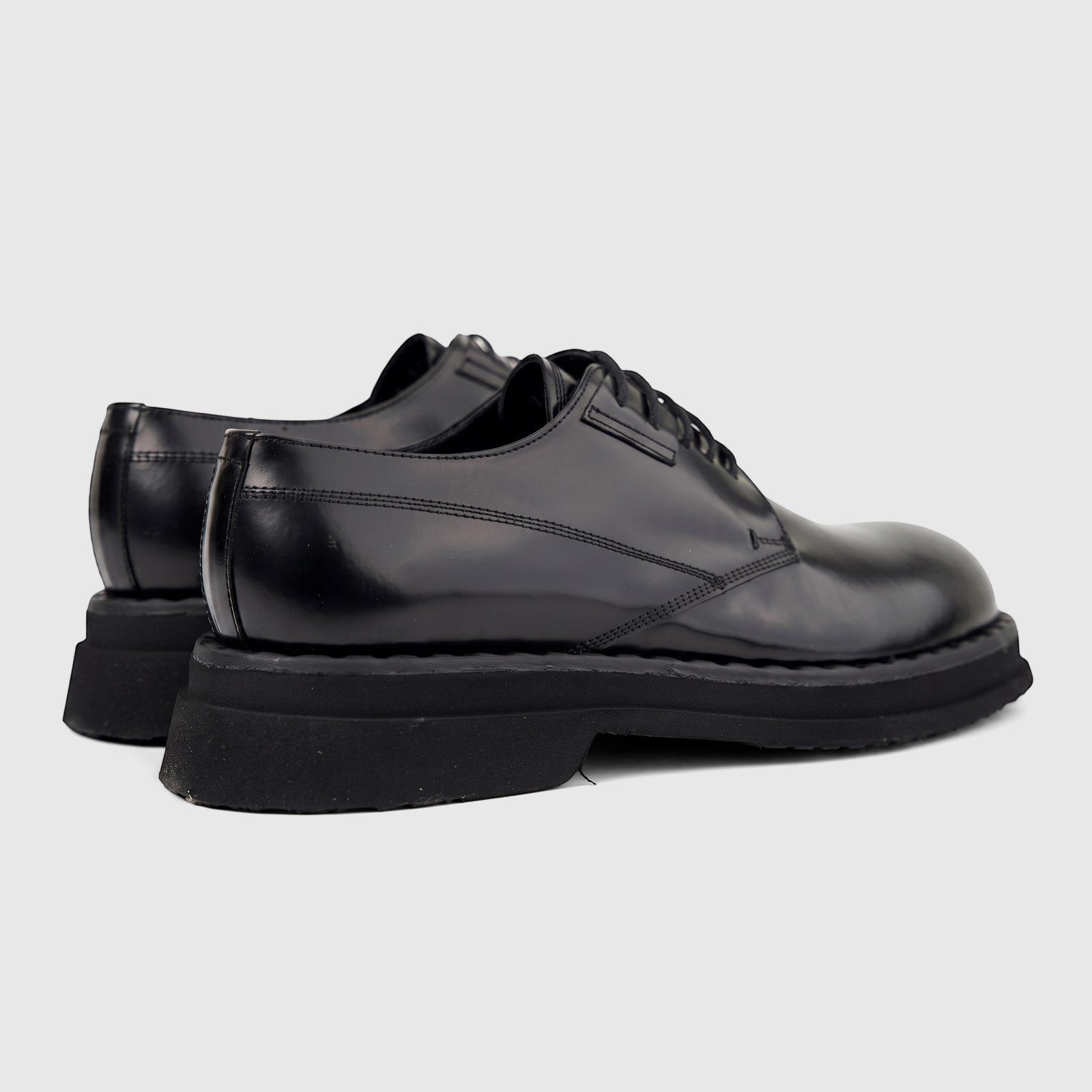 Formales Men's black hi-shine leather chunky sole lace-up formal shoes, presented from a slightly elevated side-rear view.