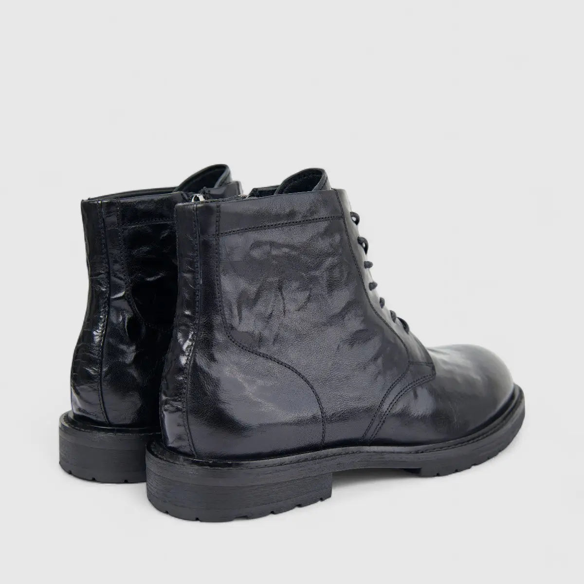 Formales Men's Leather Chunky Sole Lace Up Boot FW267004 Black FD4