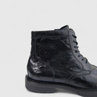 Formales Men's Leather Chunky Sole Lace Up Boot FW267004 Black FD4