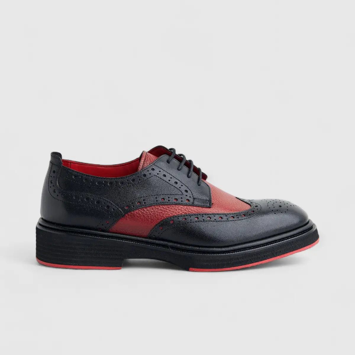 Formales Men's (UK4 TO UK12)  Leather Chunky Sole Lace Up Brougue 4116 Black/Red FC143