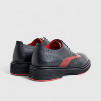 Formales Men's (UK4 TO UK12)  Leather Chunky Sole Lace Up Brougue 4116 Black/Red FC143
