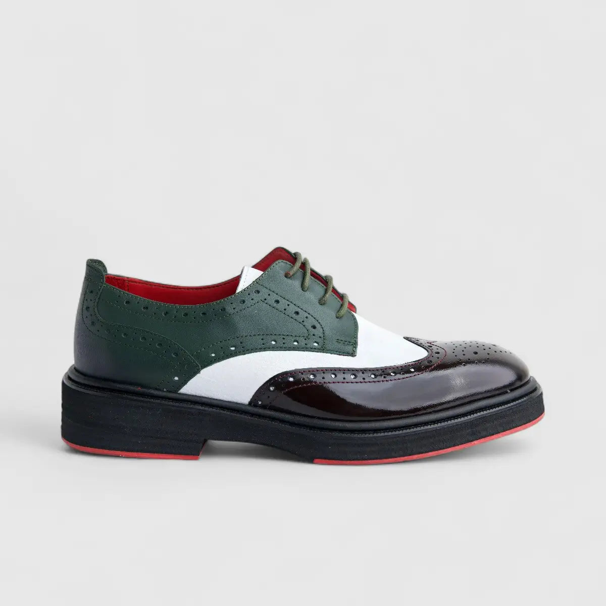 Formales Men's Leather Chunky Sole Lace Up Brogue 4116 Burgundy/White/Olive FC136