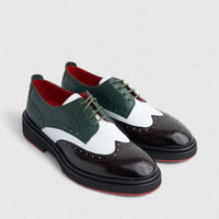 Formales Men's Leather Chunky Sole Lace Up Brogue 4116 Burgundy/White/Olive FC136