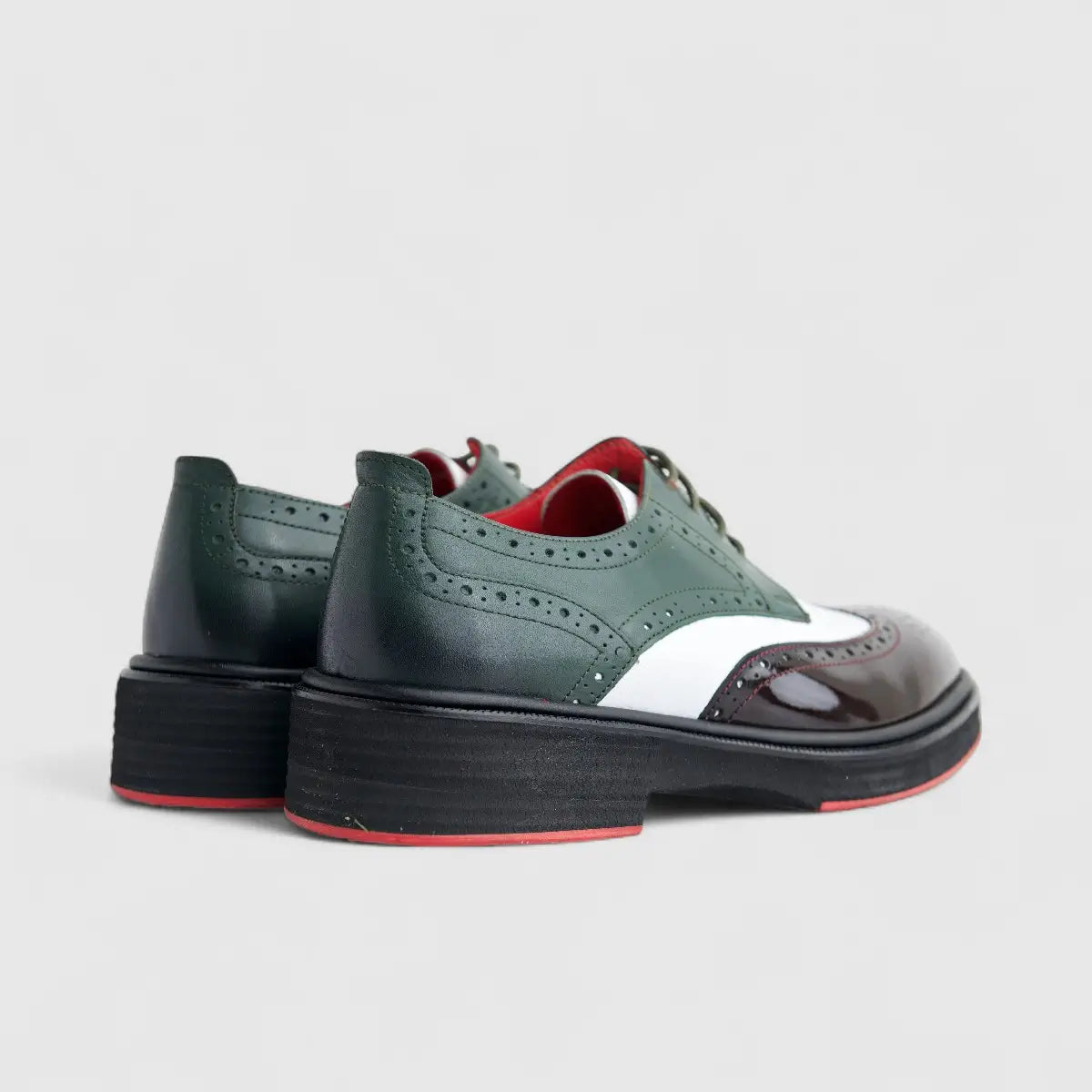 Formales Men's Leather Chunky Sole Lace Up Brogue 4116 Burgundy/White/Olive FC136