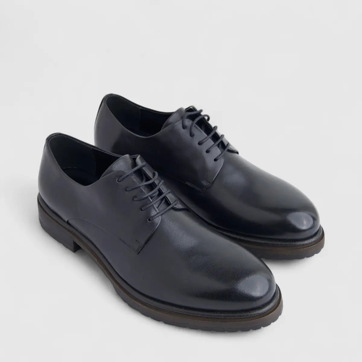 Formales Mens Leather Chunky Sole Lace Up FM2025-830 Black FK31
