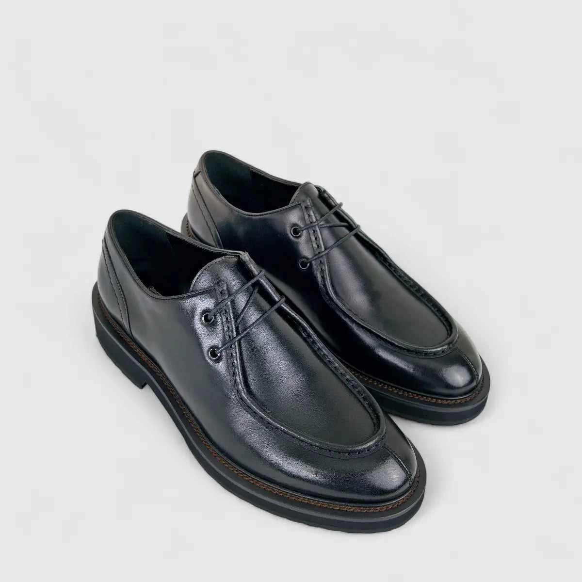Formales Mens Leather Chunky Sole Lace Up FM2025-835 Black FK28