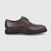Formales Men's Leather Chunky Sole Lace Up FW267020 Coffee FW8 shoe in dark brown leather with black laces and a distinct