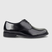 A single black Formales men's leather lace-up shoe with a chunky sole, designed for formal wear, displayed from a side view.