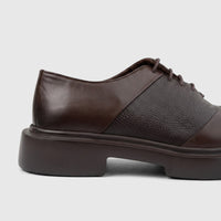 Formales Men's Leather Chunky Sole Lace Up shoe in brown, featuring smooth and pebbled textures, with a thick sole.