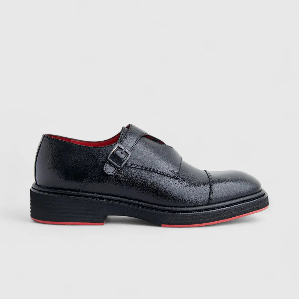Formales Men's (UK4 TO UK12) Leather Chunky Sole Loafer Double Monk 0509 Black FC137