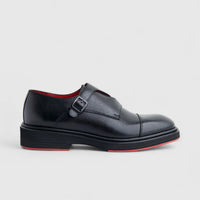 Formales Men's (UK4 TO UK12) Leather Chunky Sole Loafer Double Monk 0509 Black FC137