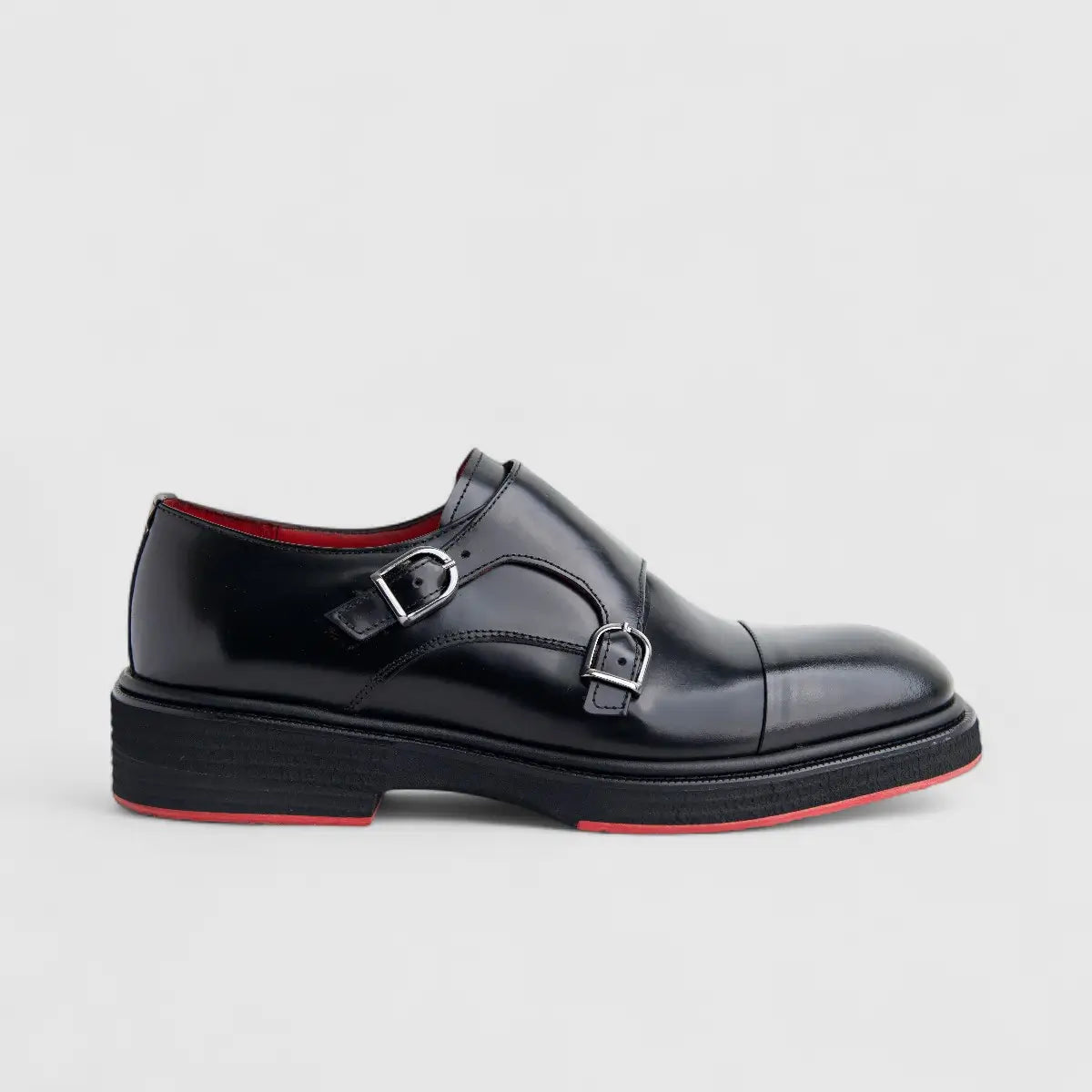 Formales Men's (UK4 TO UK12) Leather Chunky Sole Loafer Double Monk 9769 Black FC138