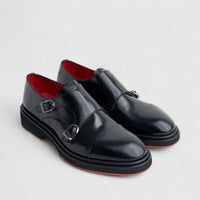 Formales Men's (UK4 TO UK12) Leather Chunky Sole Loafer Double Monk 9769 Black FC138