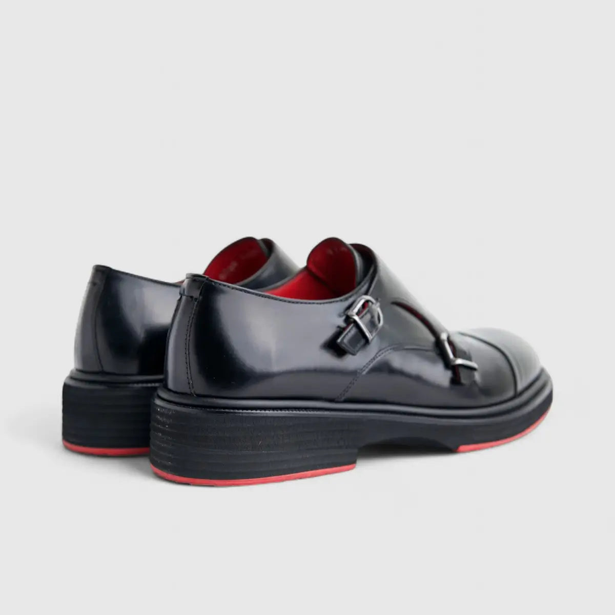 Formales Men's (UK4 TO UK12) Leather Chunky Sole Loafer Double Monk 9769 Black FC138