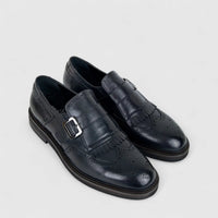Formales Men's Leather Chunky Sole Monk Strap With Fringe FM2025-839 Black FK12