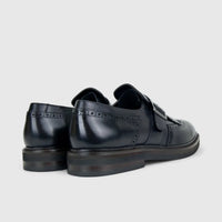 Formales Men's Leather Chunky Sole Monk Strap With Fringe FM2025-839 Black FK12